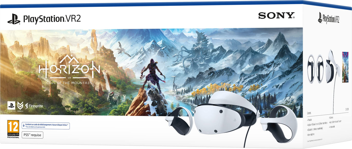 Sony, Pack PlayStation®VR2 Horizon Call of the Mountain™, Casque VR + Manette PS VR2 Sense, Casque de Réalité Virtuelle pour PS5, Compatible avec Console PlayStation 5, Couleur : Noir et Blanc