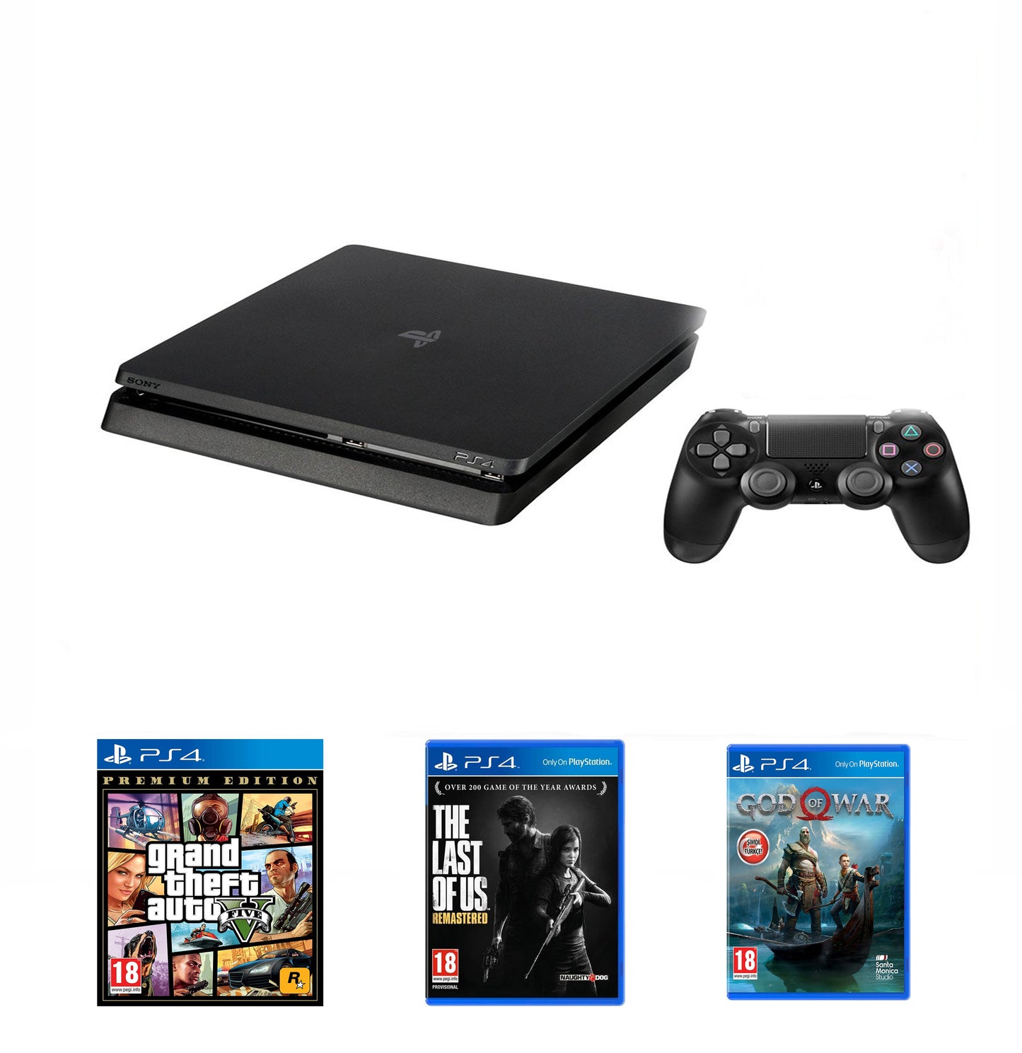 Playstation 4 Slim 500 GB (bikom garanti) +(Gtav +Last Of Us Remastered + God Ofwar) Ps4 Oyun