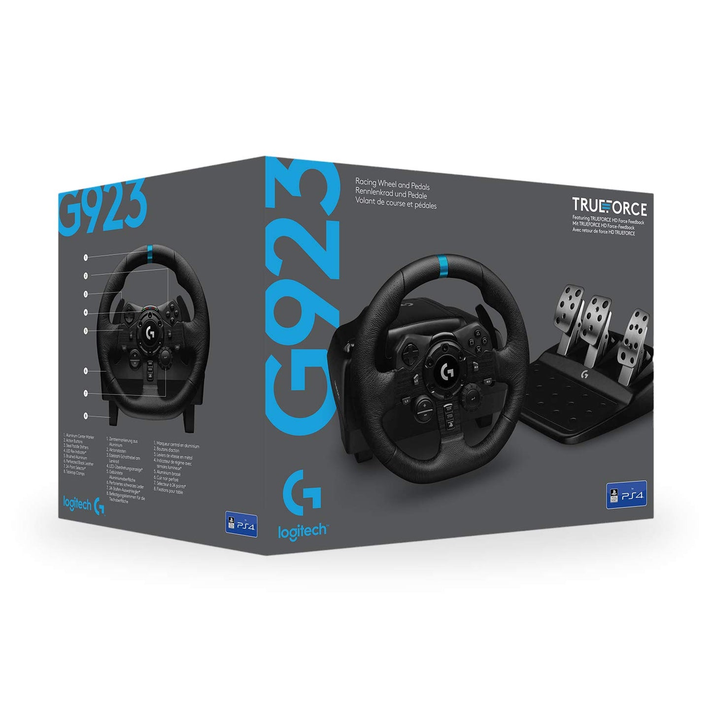 Logitech G923 Steering Wheel And Pedal, Ps4 And Pc, Black