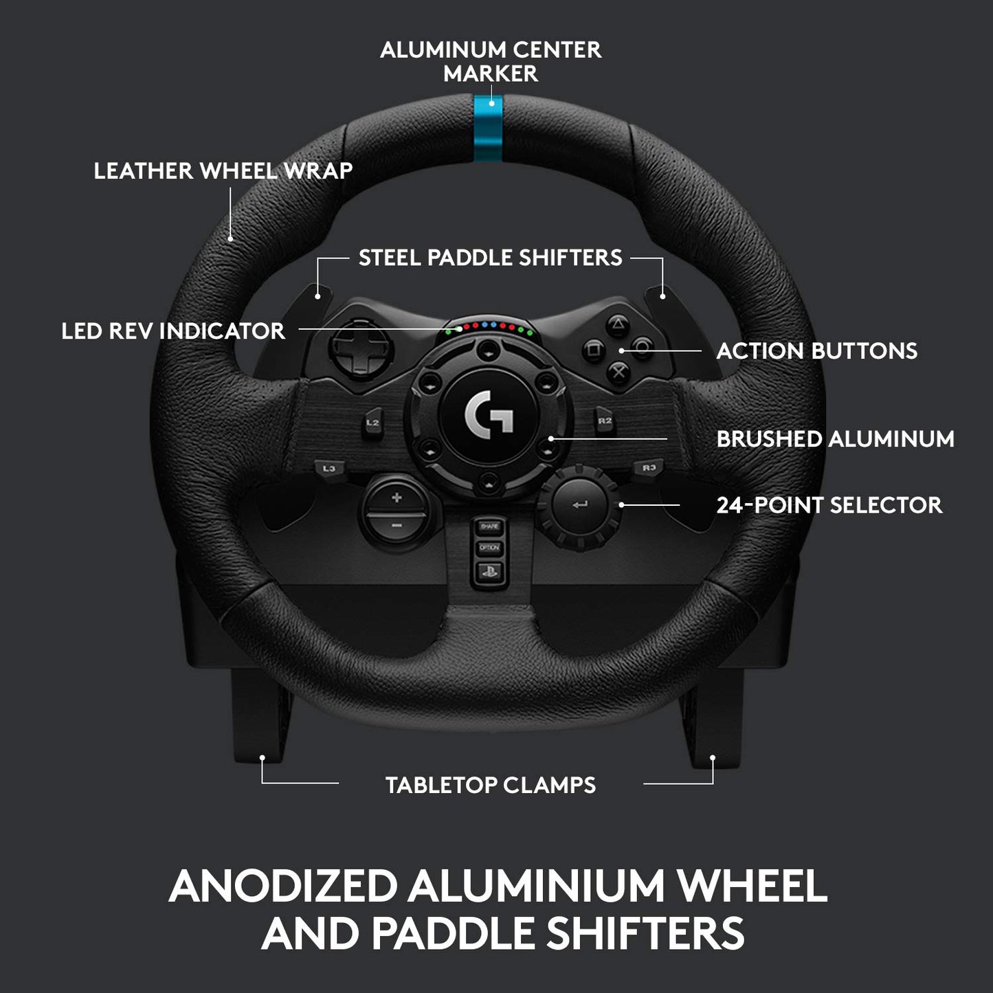 Logitech G923 Steering Wheel And Pedal, Ps4 And Pc, Black