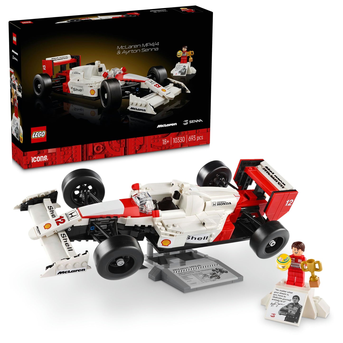 LEGO® Icons McLaren MP4/4 ve Ayrton Senna 10330 - Araç Tutkunu Yetişkinler için Koleksiyonluk Yaratıcı Model Araba Yapım Seti (693 Parça)