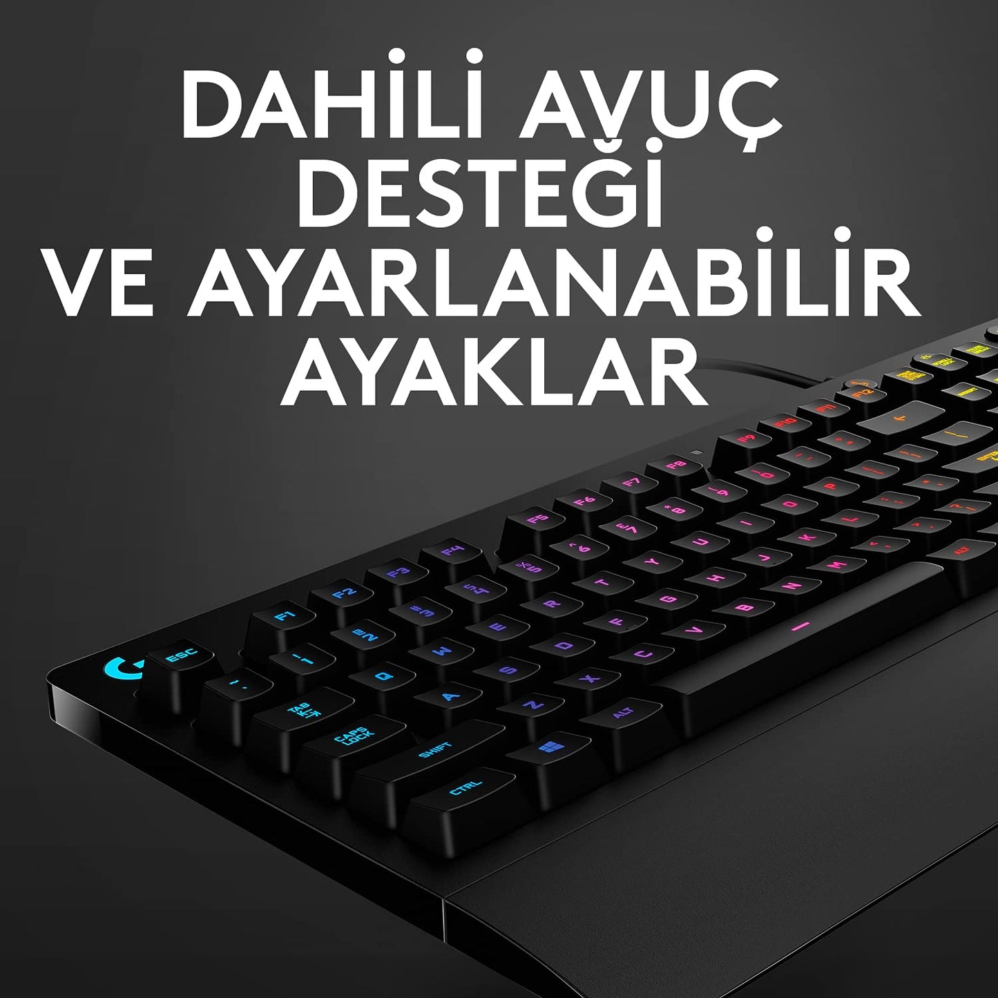 Logitech G G213 RGB Wired Gaming Keyboard, LIGHTSYNC Technology, Spill Resistant, Dedicated Media Controls, Turkish Q Keyboard, Black