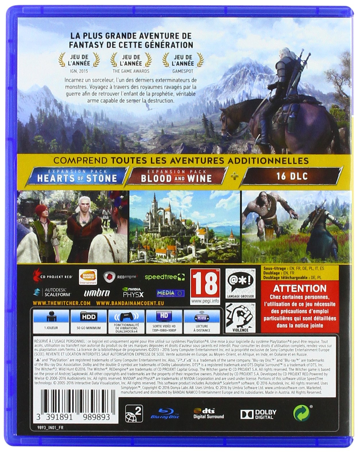 BANDAI NAMCO ENTERTAINMENT-The Witcher 3: Wild Hunt GOTY Edition Jeu PS4